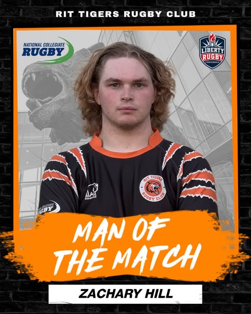 Man of the Match graphic featuring Zachary Hill in an RIT jersey