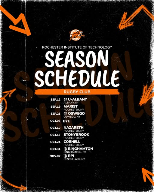 Fall 2026 season schedule poster listing RIT's eight matches from Sept. 12 to Nov. 7